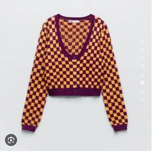 Zara Checkered Cardigan Sweater NWT